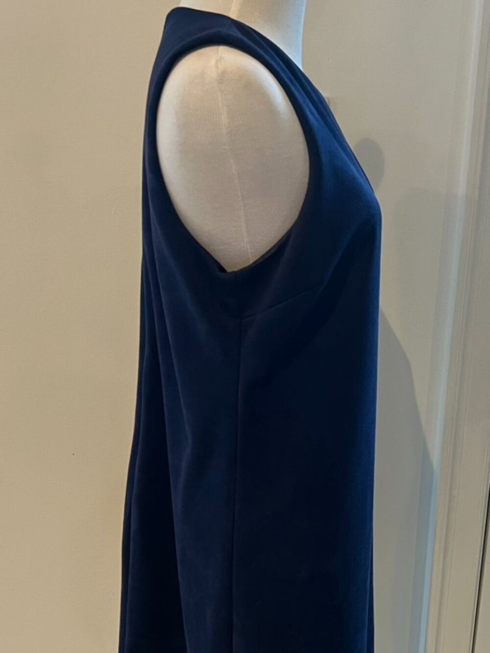 Aqua Women’s Blue Microsuede Sleeveless Shift Dress with Scalloped Hem, Size L - Picture 5 of 11